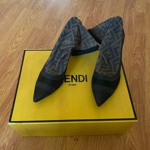 Fendi Black Printed Stretch-mesh Sock Boots Pumps